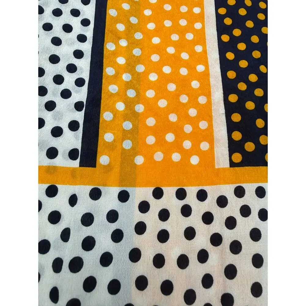 Bill Blass Vintage 90s Silk Polka Dot Oblong Scarf Navy Yellow 58 x 11